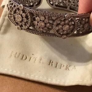 Judith Ripka Sterling Collection Floral Medallion Hinged Cuff Bracelet